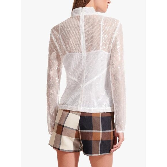 STAUD Size M Long Sleeve Chaka Top Clear Sequin Semi Sheer Blouse - Picture 2 of 4